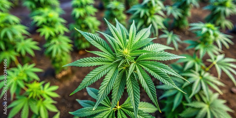 Aerial view of cannabis tree with green marijuana leaves in garden farm Aerial view of cannabis tree with green marijuana leaves in garden farm