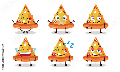 funny slice of pizza cartoon with various expressions design illustration