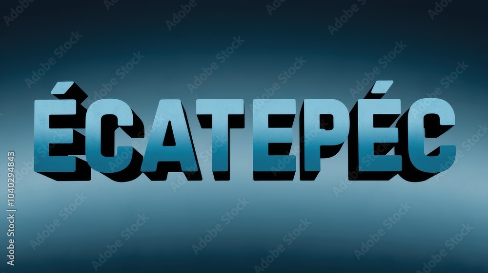Obraz premium 3D Text Design of Écatepec on a Gradient Blue Background for Artistic or Geographical Use