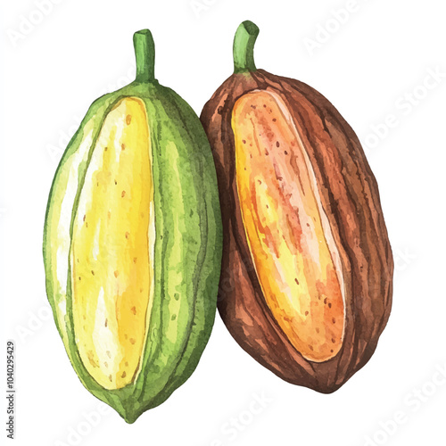 Cocoa fruit watercolor clipart illustratration