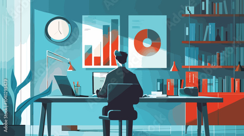 Vector Illustration Business man study in online course the mentor explain about growth, flat vector illustration, Mentorship 