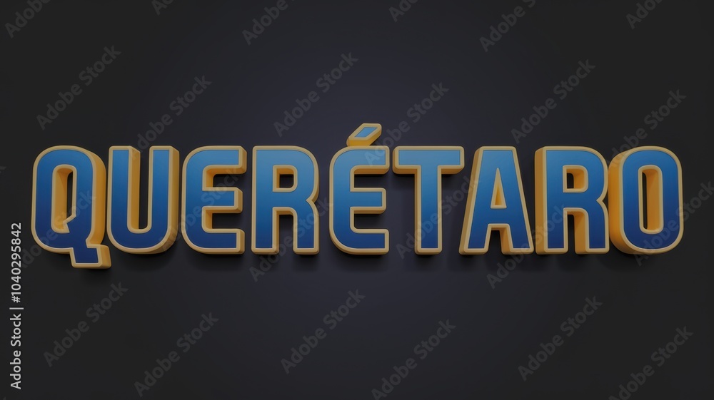 Obraz premium 3D Text Design of 'QUERÉTARO' with Blue and Yellow Color Scheme; Ideal for Branding and Travel Promotions