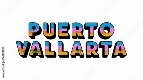 Colorful Text Design: 'Puerto Vallarta' with Vibrant Gradient and Bold Typography for Travel Promotion