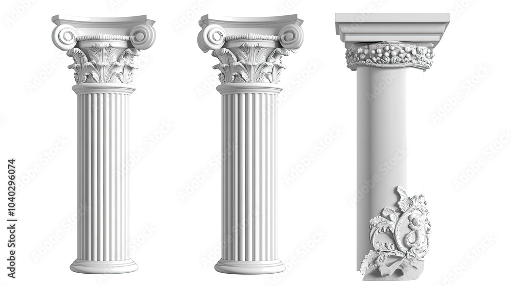 Ionic White Columns on Transparent Background Generative AI Ionic White Columns on Transparent Background Generative AI