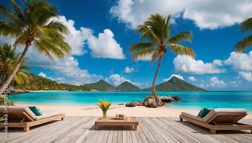 Luxury terrace of resort on the beach of beautiful tropical island