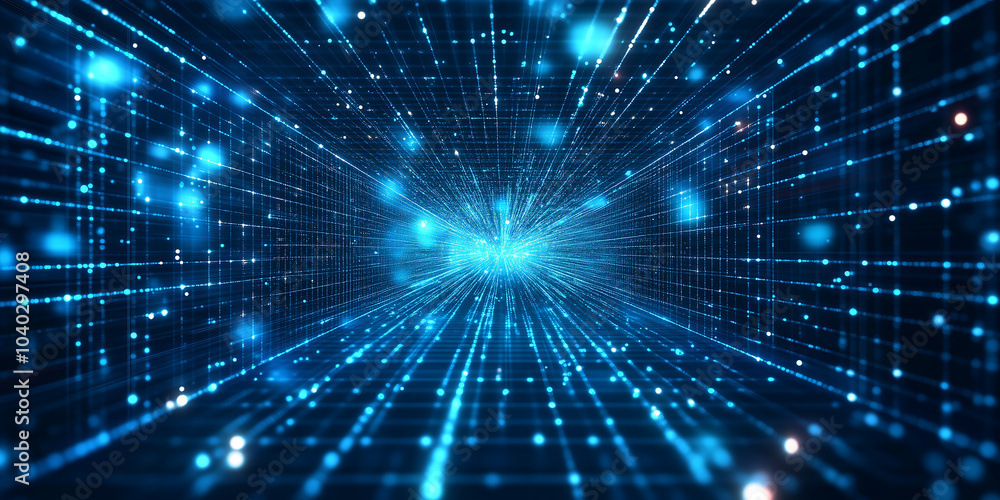 A stunning virtual reality-inspired background featuring abstract 3D grids and captivating blue light effects, ideal for showcasing smart electronic devices A stunning virtual reality-inspired background featuring abstract 3D grids and captivating blue light effects, ideal for showcasing smart electronic devices