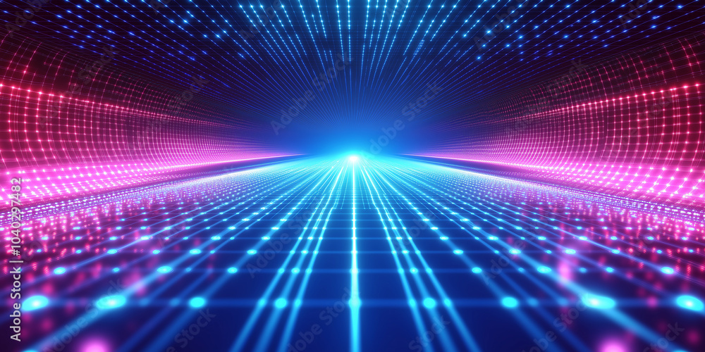 A stunning virtual reality-inspired background featuring abstract 3D grids and captivating blue light effects, ideal for showcasing smart electronic devices A stunning virtual reality-inspired background featuring abstract 3D grids and captivating blue light effects, ideal for showcasing smart electronic devices