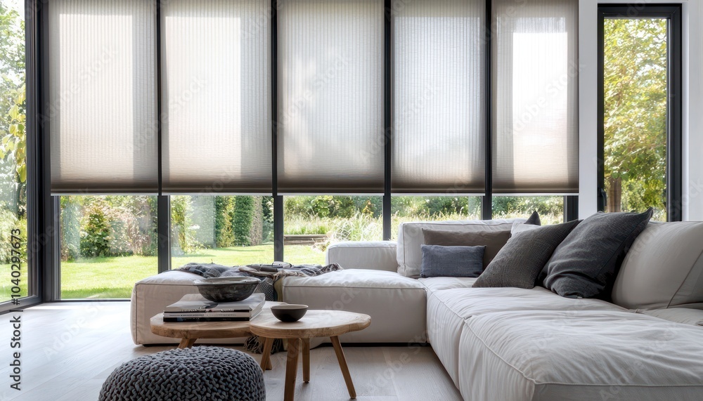 © Hasnain Arts - A stylish home interior featuring energy-efficient cellular shades with a honeycomb design, blending aesthetics with functionality for optimal thermal insulation and light control. © Hasnain Arts - A stylish home interior featuring energy-efficient cellular shades with a honeycomb design, blending aesthetics with functionality for optimal thermal insulation and light control.