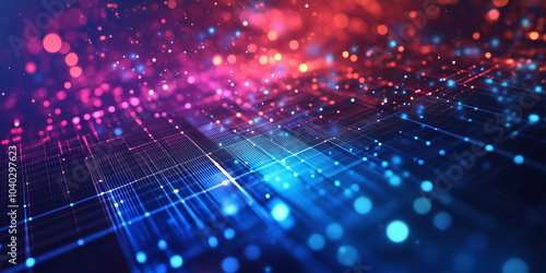 Wallpaper Mural A stunning virtual reality-inspired background featuring abstract 3D grids and captivating blue light effects, ideal for showcasing smart electronic devices Torontodigital.ca