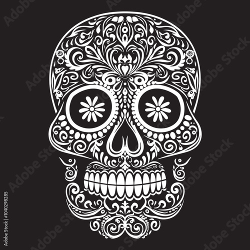 Vector illustration of an ornately decorated Day of the Dead sugar skull, or calavera, day of Dead