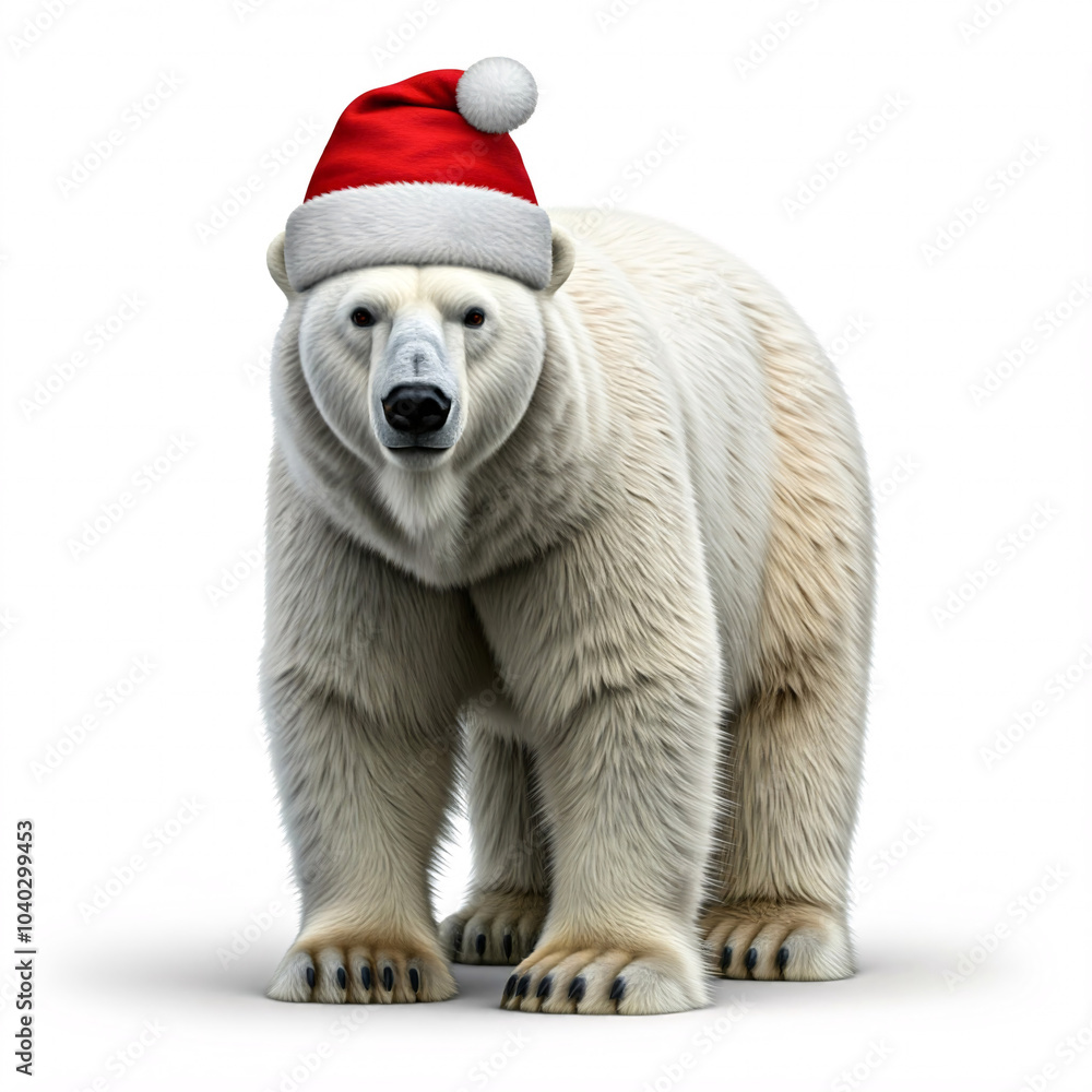Fototapeta premium polar bear wearing santa hat on white background