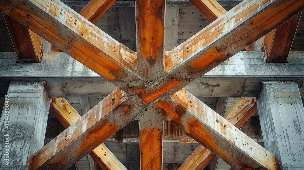 Abstract view of architectural beams intersecting Abstract view of architectural beams intersecting