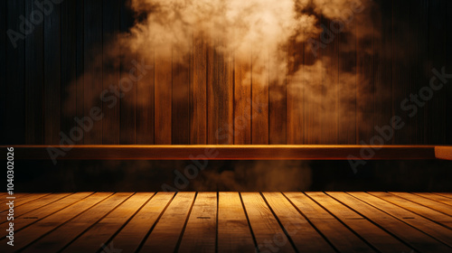 serene steam room with wooden walls and warm, inviting atmosphere. soft steam creates calming effect, perfect for relaxation and rejuvenation