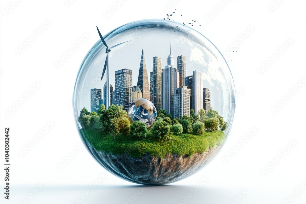 A futuristic city within a transparent sphere showcasing a blend of nature and urban architecture, symbolizing sustainability and innovation. A futuristic city within a transparent sphere showcasing a blend of nature and urban architecture, symbolizing sustainability and innovation.