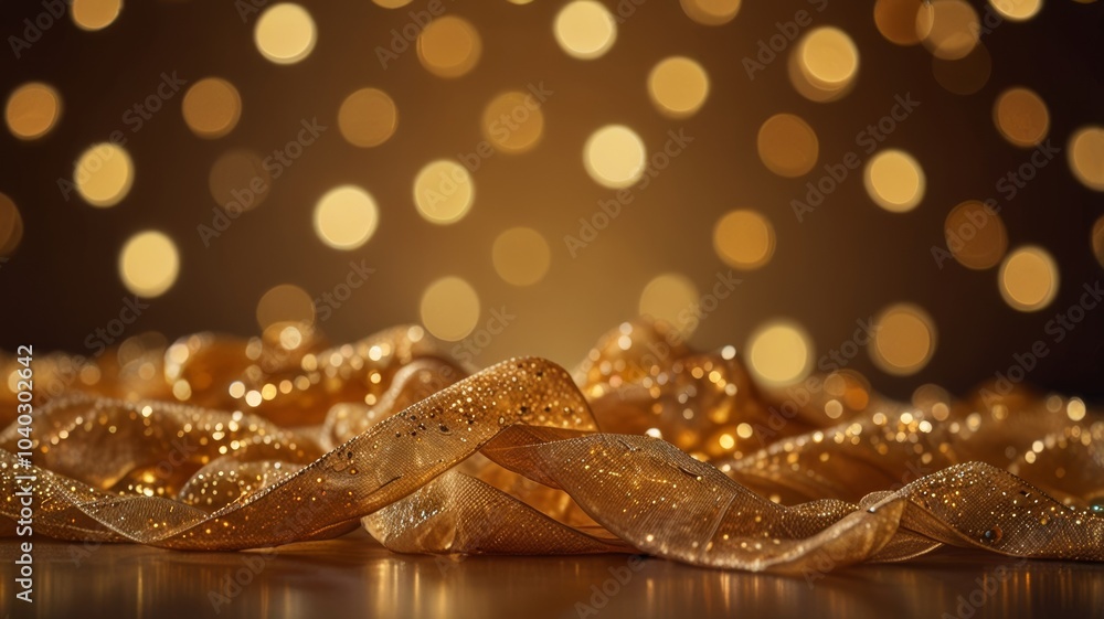 Fototapeta premium Soft golden organza background with blurred amber lights creating an ethereal glow
