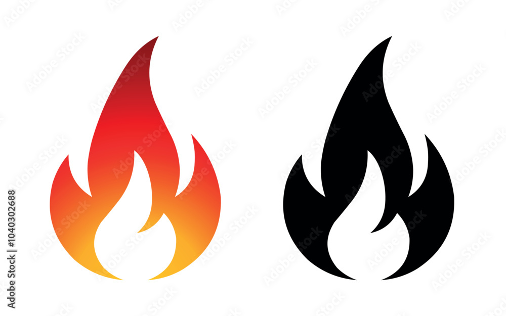 Flame vector fire icon flame logo template and silhouette shape isolated on white background Flame vector fire icon flame logo template and silhouette shape isolated on white background