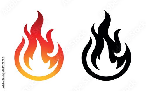 Fire flame icon and logo template silhouette shape vector art isolated on white background