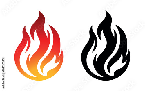 Flame vector fire icon flame logo template and silhouette shape isolated on white background