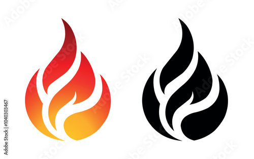 Flame vector fire icon flame logo template and silhouette shape isolated on white background
