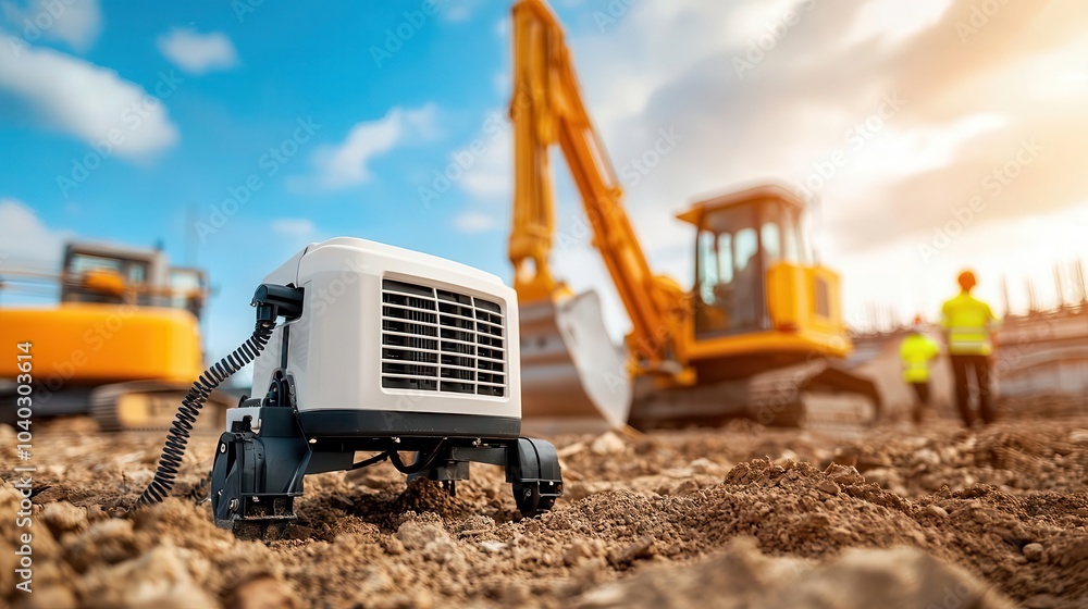 Obraz premium Portable generator powering a construction site, essential tool for offgrid projects