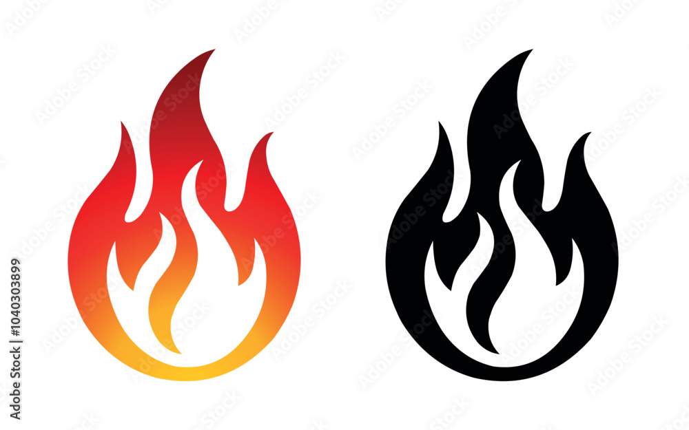 Flame logo template vector fire icon and silhouette shape isolated on white background Flame logo template vector fire icon and silhouette shape isolated on white background