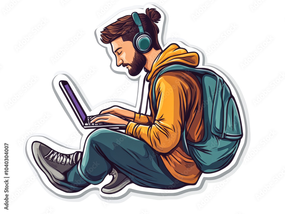 Man Using Laptop While Sitting Outdoors Man Using Laptop While Sitting Outdoors