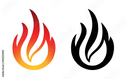 Flame logo template vector fire icon and silhouette shape isolated on white background