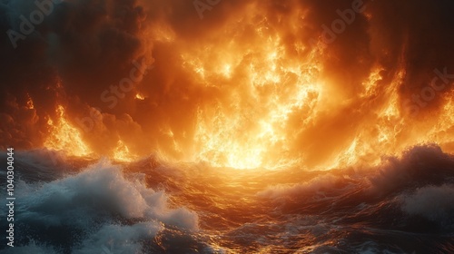 Preflood world described the Book of Enoch vast waters rising tides ancient humanity fleeing divine warnings in the sky intense dramatic scene photo