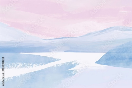 Cute pastel frozen lake illustration scenery mountain outdoors.