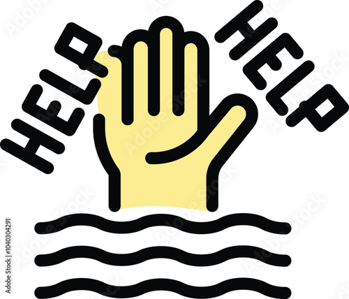 This simple icon of a hand reaching out of water represents the concept of asking for help