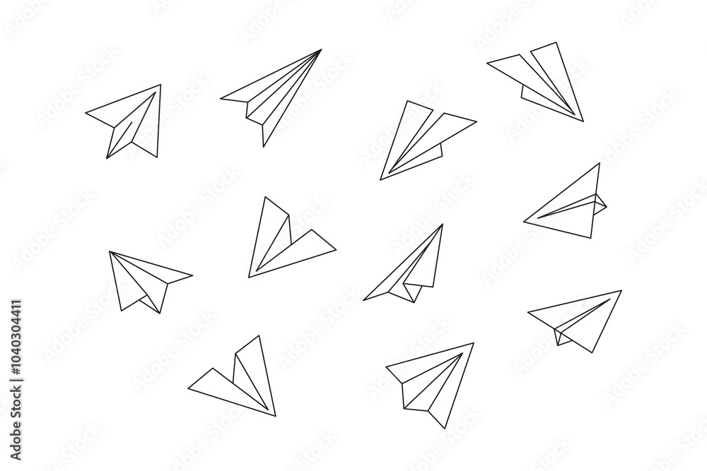 Hand drawn doodle paper plane set. isolated planes flight path. Line airplane icon travel, route. Hand drawn doodle paper plane set. isolated planes flight path. Line airplane icon travel, route.