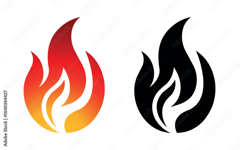 Fire flame icon and logo template silhouette shape vector art isolated on white background Fire flame icon and logo template silhouette shape vector art isolated on white background