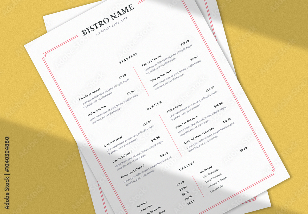 Red Color Example In Menu Menu with Red Accents Stock Template | Adobe Stock