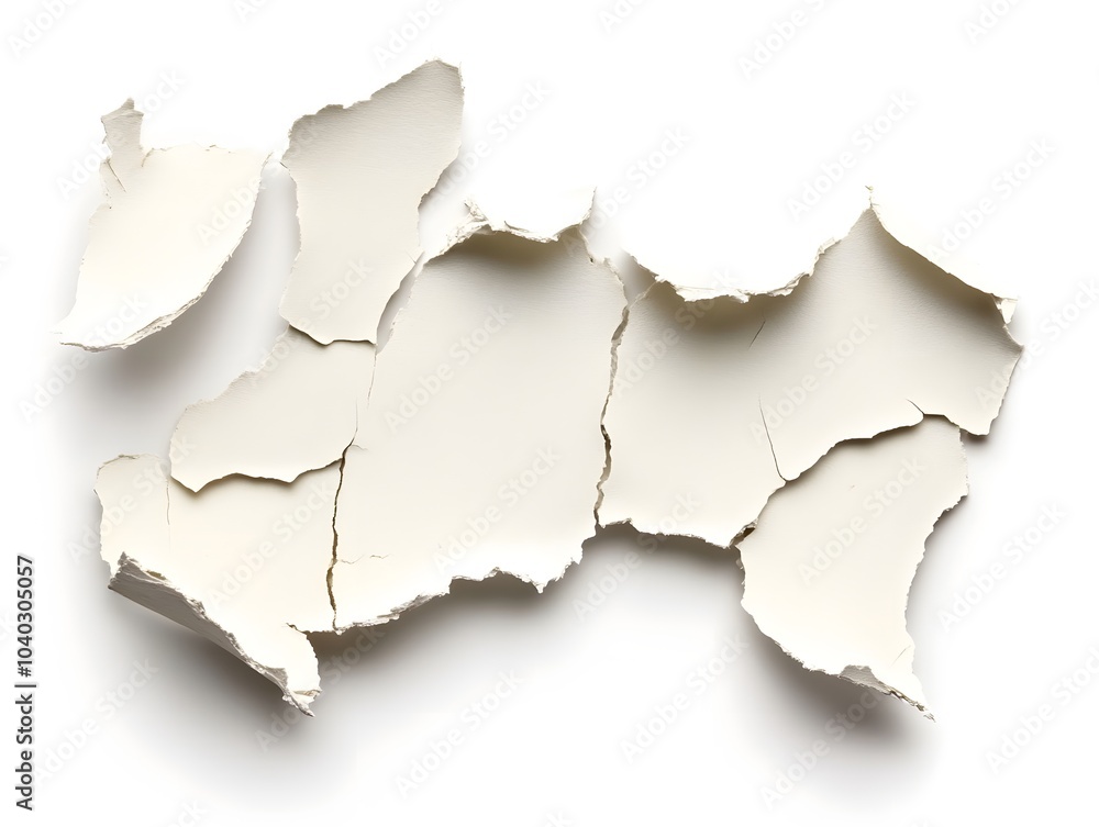 Torn white paper pieces arranged artistically on a blank background. Torn white paper pieces arranged artistically on a blank background.