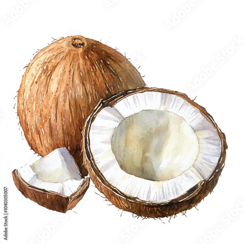  Coconut fruit watercolor clipart illustratration