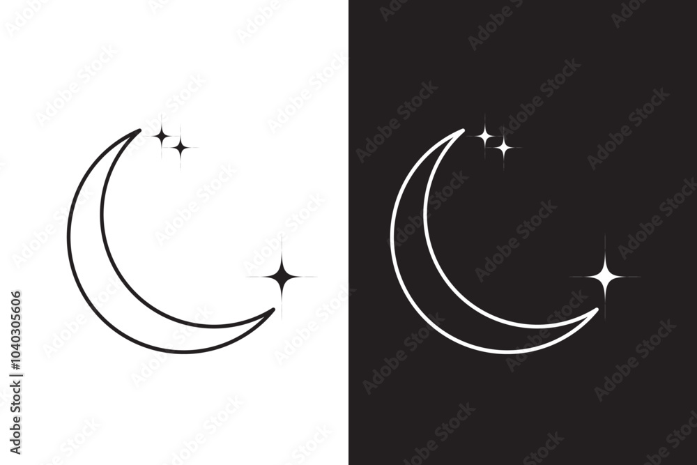 Obraz premium Half moon outline and filled vector icon sign symbol isolated logo set elements twinkle stars