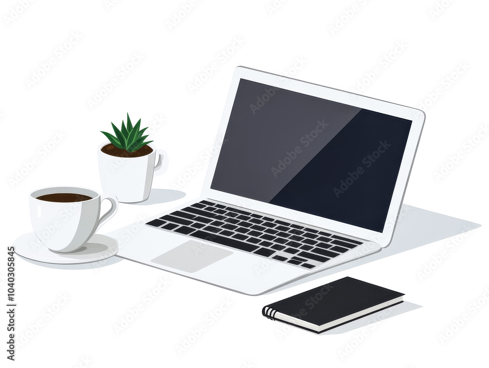 Organized Desk with Laptop, Plant, and Office Accessories Organized Desk with Laptop, Plant, and Office Accessories