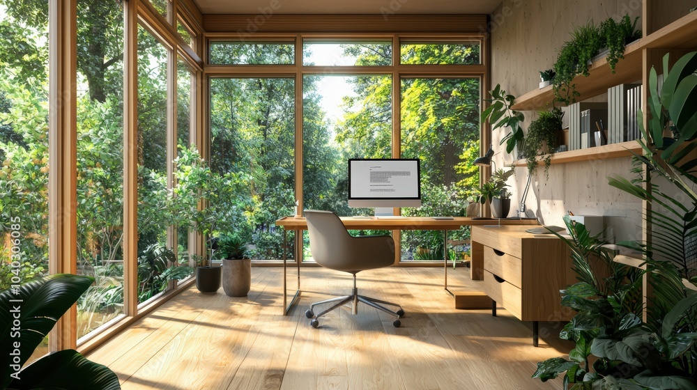 A computer desk with a monitor A computer desk with a monitor