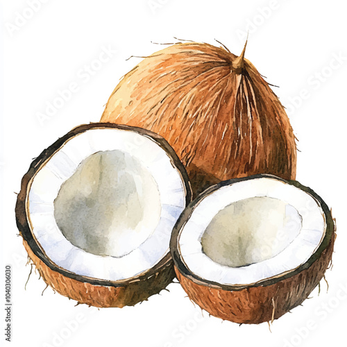  Coconut fruit watercolor clipart illustratration
