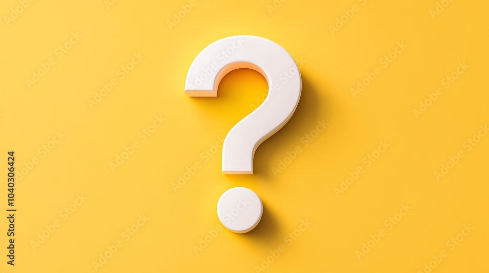 White question mark symbol on a vibrant yellow backdrop, highlighting curiosity and inquiry. White question mark symbol on a vibrant yellow backdrop, highlighting curiosity and inquiry.