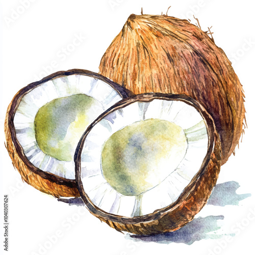  Coconut fruit watercolor clipart illustratration