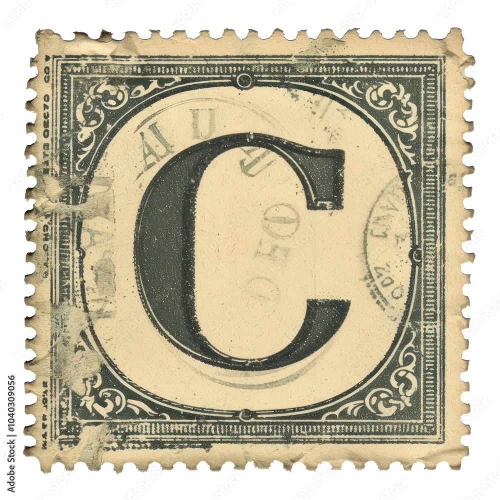 Obraz premium Postage stamp alphabet C paper text font.