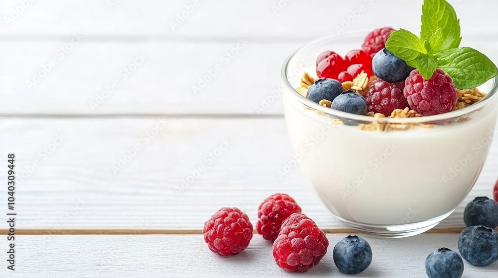 Bol de granola avec yaourt, fruits rouges et miel sur une table en bois rustique
Bol de granola avec yaourt, fruits rouges et miel sur une table en bois rustique