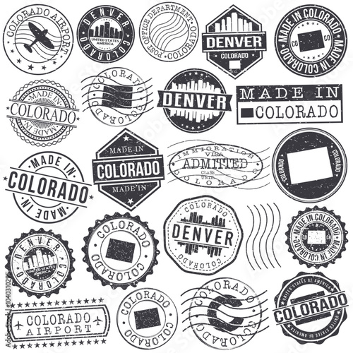 Denver, Colorado Stamp. Vector Art Postal. Passport Travel Design. Travel and Business Set.	

