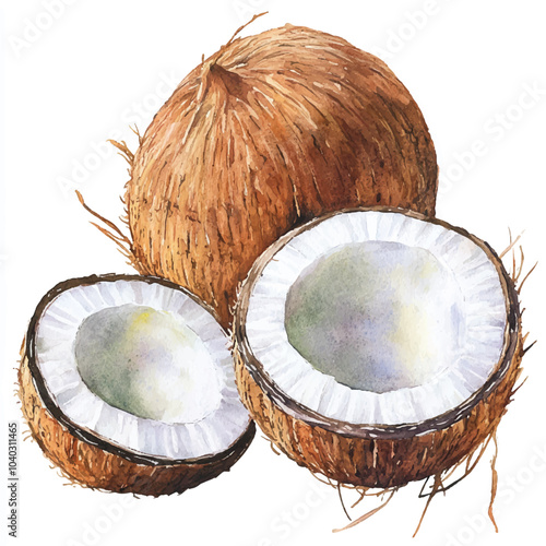  Coconut fruit watercolor clipart illustratration