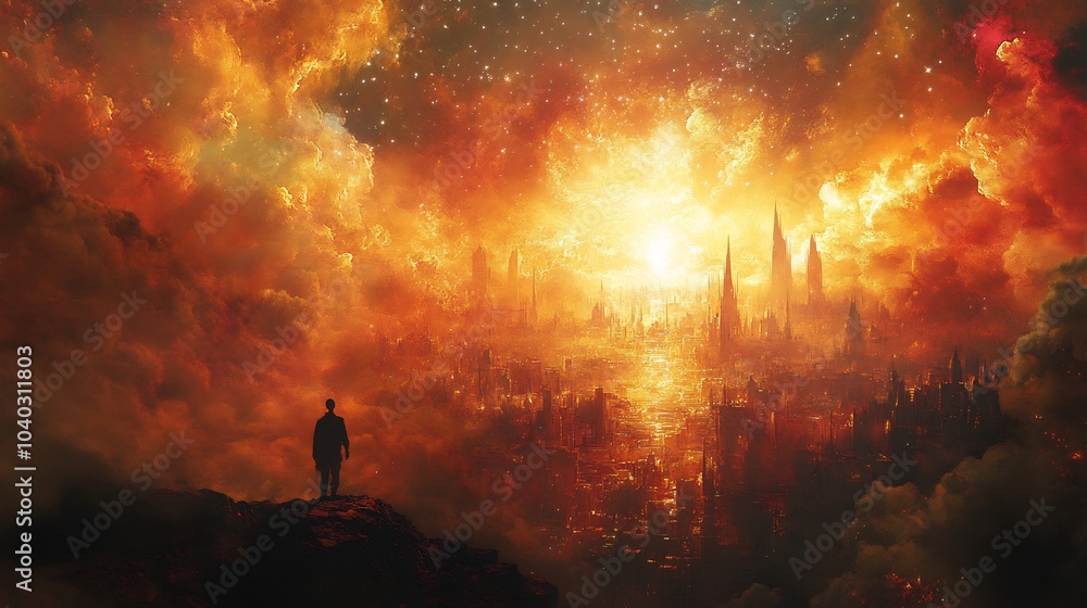 Enoch's prophetic vision of future world celestial landscapes filled with divine beings walking among humanity radiant light and spiritual peace fill the serene scene Enoch's prophetic vision of future world celestial landscapes filled with divine beings walking among humanity radiant light and spiritual peace fill the serene scene