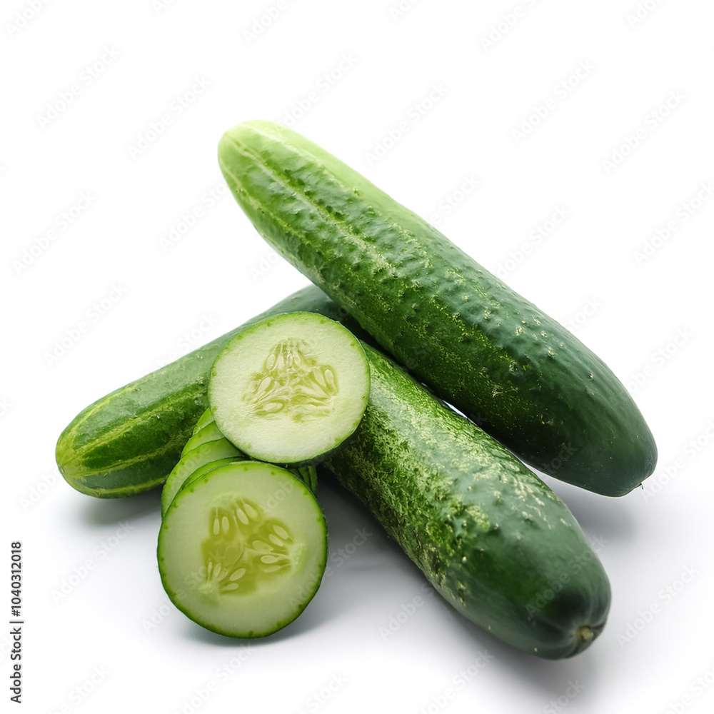 cucumber whole and sliced scattered around background concept isolated white cucumber whole and sliced scattered around background concept isolated white