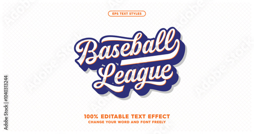 A stylish baseball-inspired font effect. Fully editable text for a dynamic and sporty look. American baseball club colors.