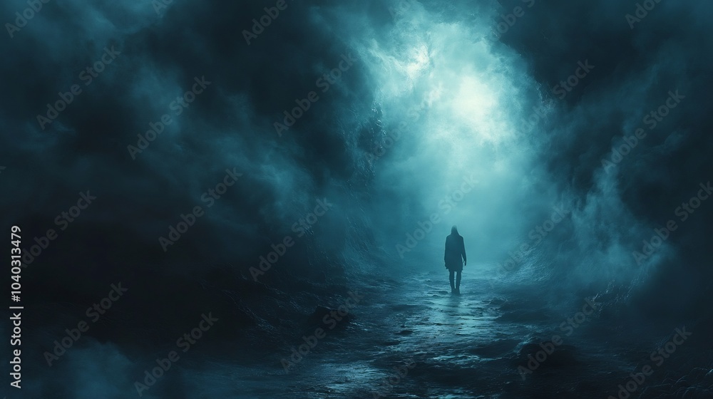 Enochs descent into underworld dark haunting caverns illuminated faint celestial light shadowy figures eerie yet spiritual atmosphere sense of revelation Enochs descent into underworld dark haunting caverns illuminated faint celestial light shadowy figures eerie yet spiritual atmosphere sense of revelation