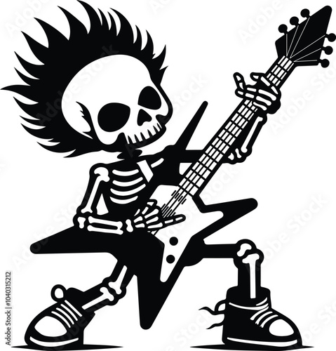 Skull face playing the guitar Stylized design